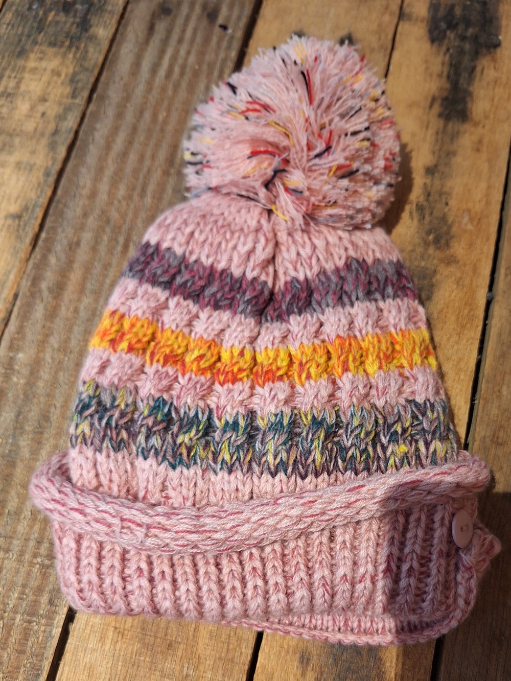 Kids Pom-Pom Knit Beanie Hat - Pink